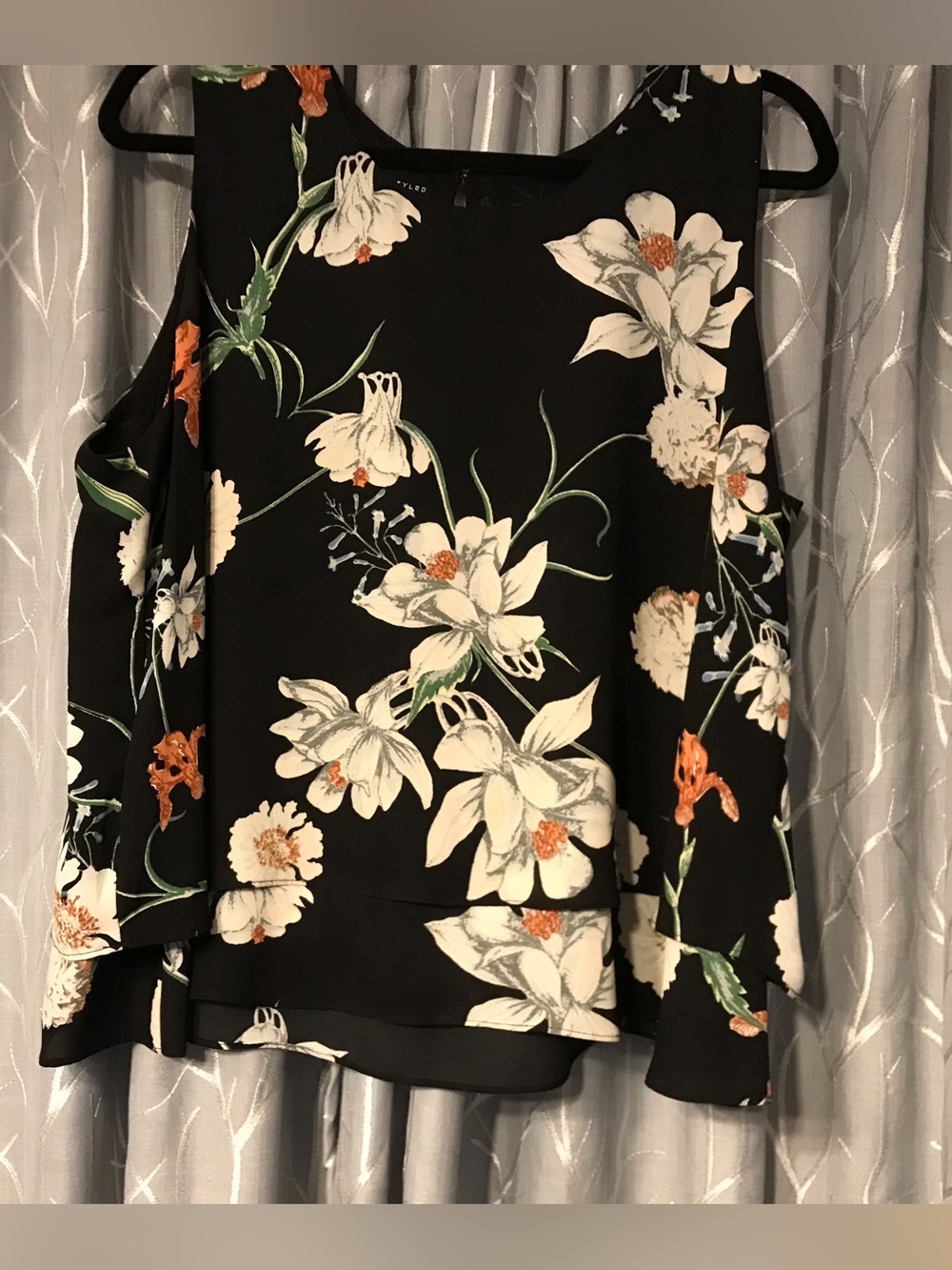 Floral Sleeveless Black Summer Blouse XL
